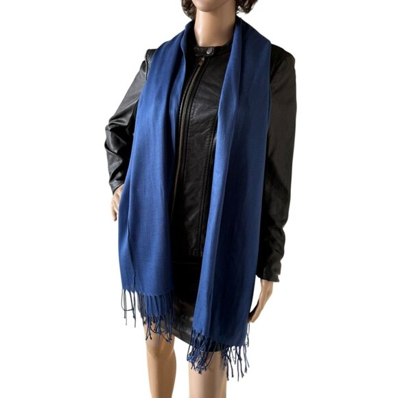 Blue Pashmina Scarf Long 70 inch Fringed Wrap Shawl Soft Cozy Style - Picture 12 of 12